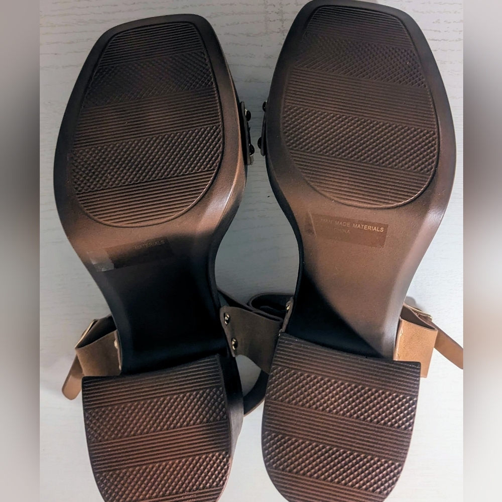 NWOT 7 Mocha Brown Square Toe Heeled Sandals - Picture 6 of 6